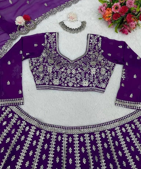 Purple Georgette Beautiful Traditional Lehenga Blouse Dupatta