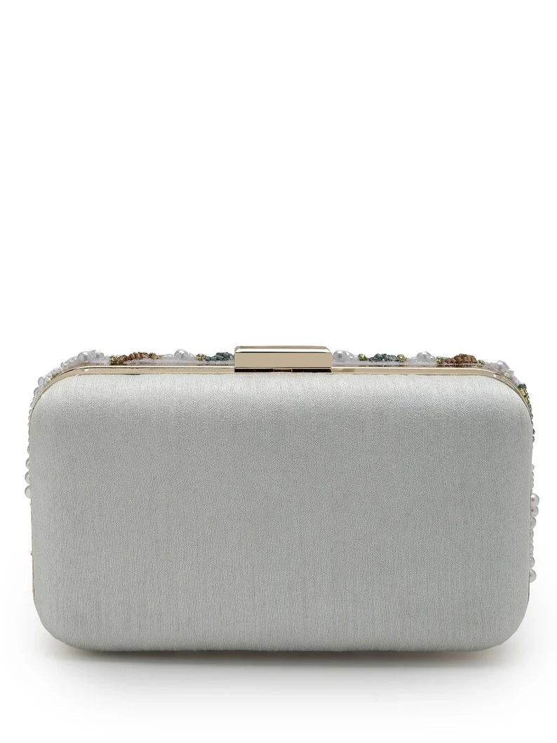 Traditional Embellished Faux Silk Box Clutch