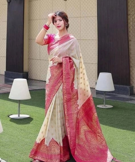 Traditional Festival Wear Saree, Banarasi Soft Silk Sari With Blouse