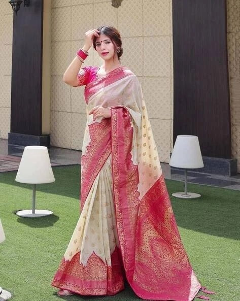 Traditional Festival Wear Saree, Banarasi Soft Silk Sari With Blouse