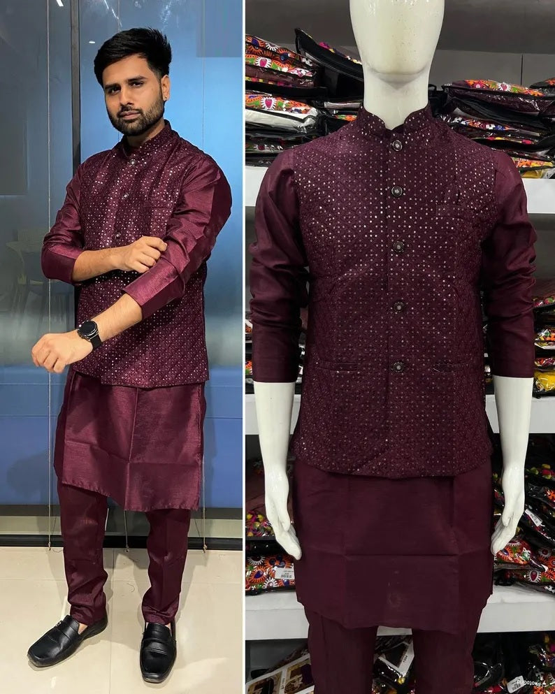 Heavy Banglori Silk Koti Ready to Wear Set For Men's