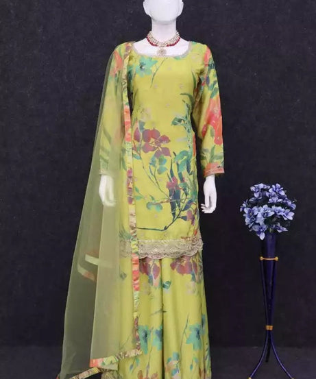 Pakistani Style Festival Ethnic Heavy Chinon Top Bottom Dupatta