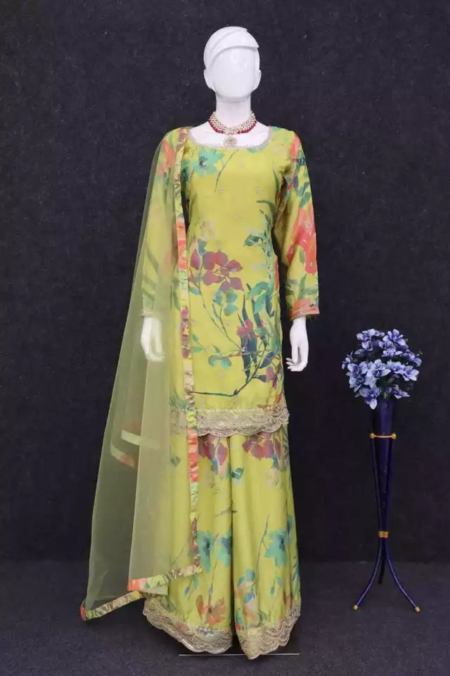 Pakistani Style Festival Ethnic Heavy Chinon Top Bottom Dupatta