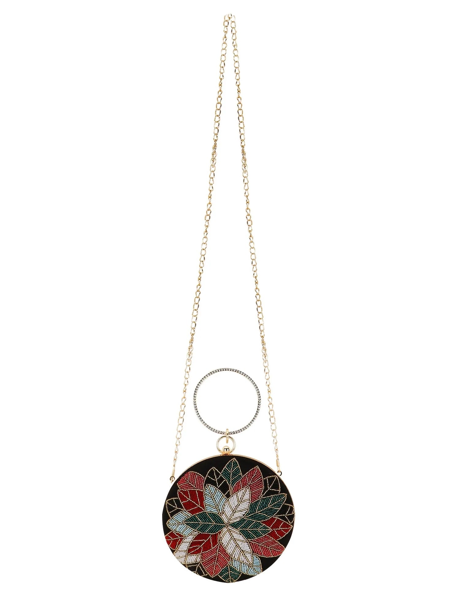 Gala Floral Emroidered Faux Silk Clutch