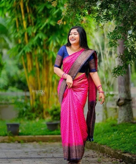 Traditional Soft Lichi Silk With  Jacquard Work  Sare & Blouse