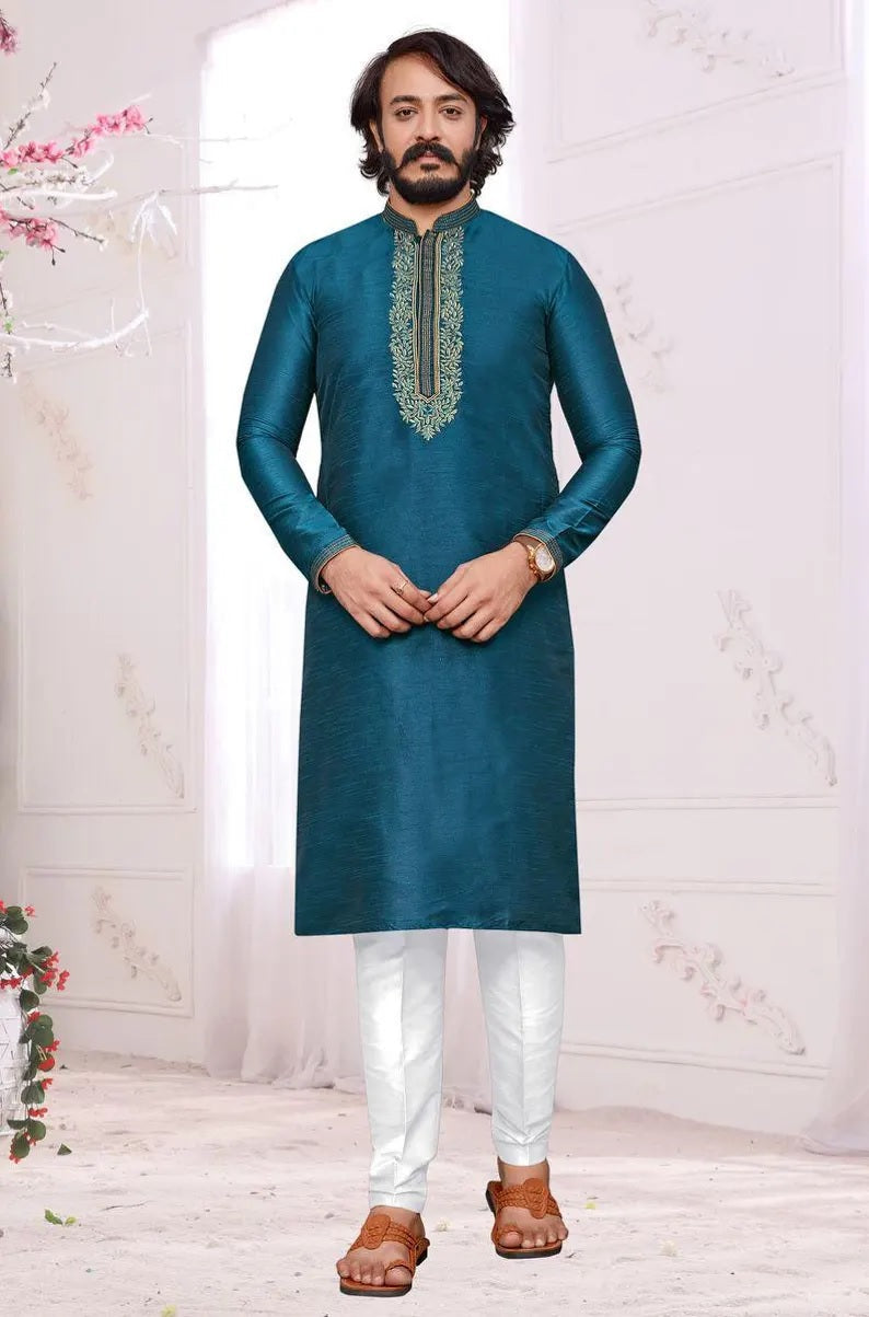Silk With Embroidery Work Men's Kurta Pajama Set