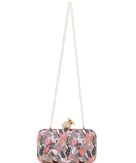 New Printed Satin Botanical Embroidered Clutch