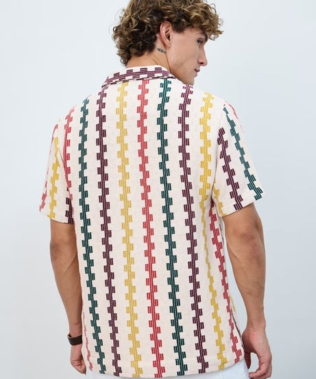 Tropical Stripes Men Textured Shirts