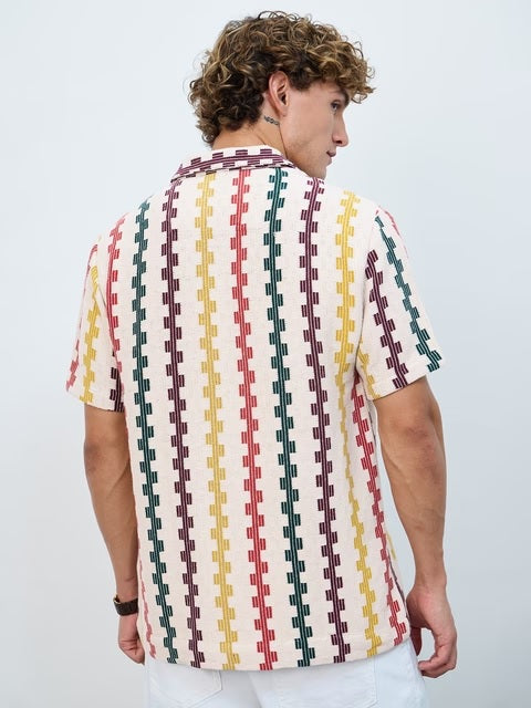 Tropical Stripes Men Textured Shirts