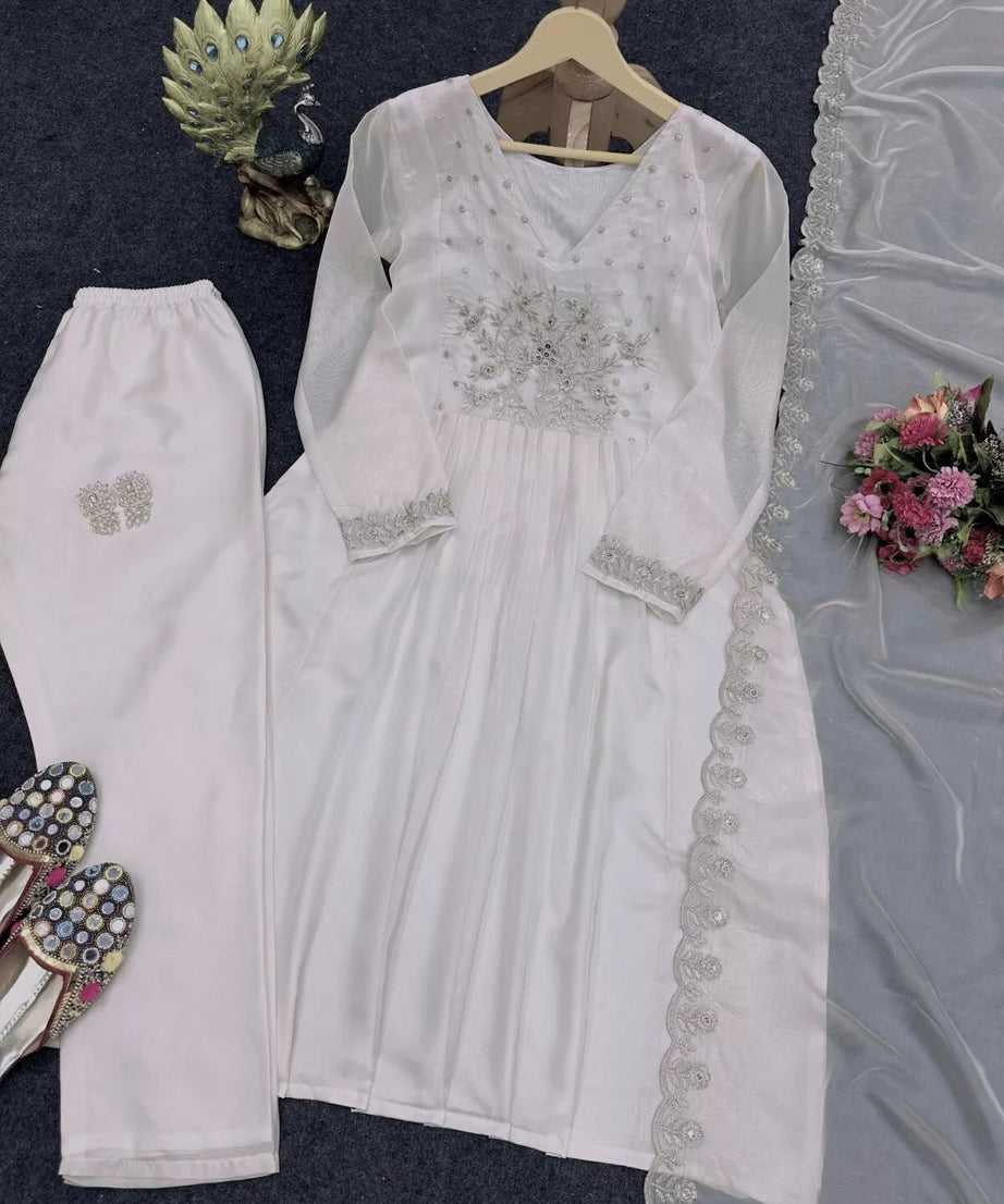 Traditional Look Full Stitched Tissue Organza Silk Top Pant Dupatta