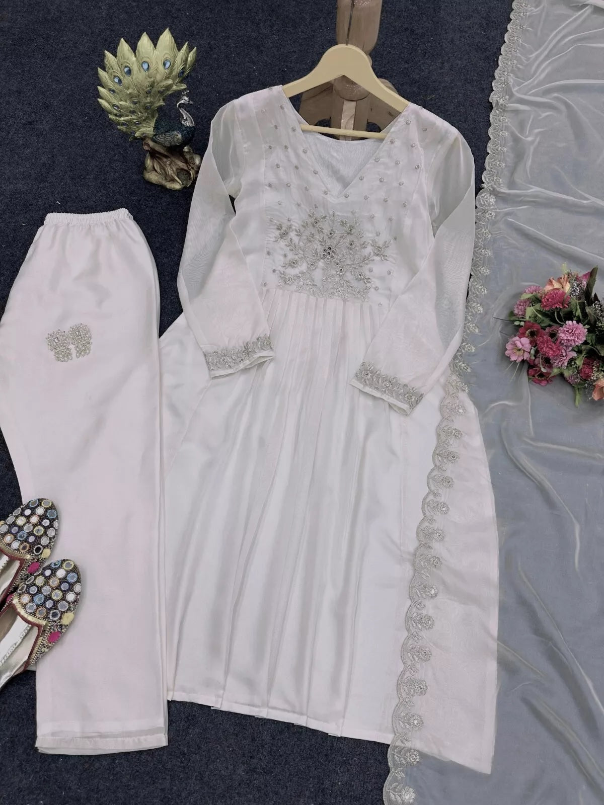 Traditional Look Full Stitched Tissue Organza Silk Top Pant Dupatta