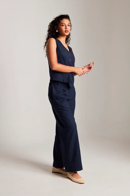 Navy Co-Linen Waistcoat Set