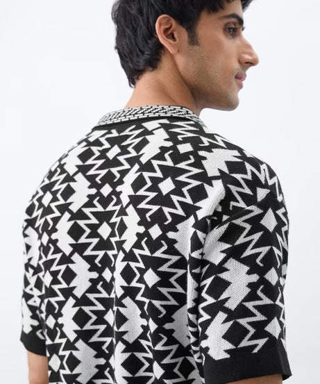 Jacquard Polo Black Oversized Polos T-shirt