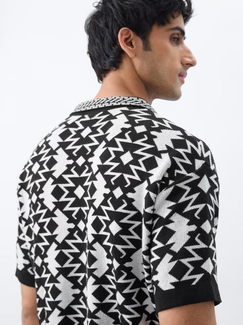 Jacquard Polo Black Oversized Polos T-shirt