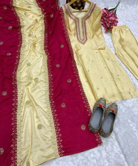 Heavy Pure Chinon Beautiful Traditional Full Stitched Kurti Bottom Dupatta