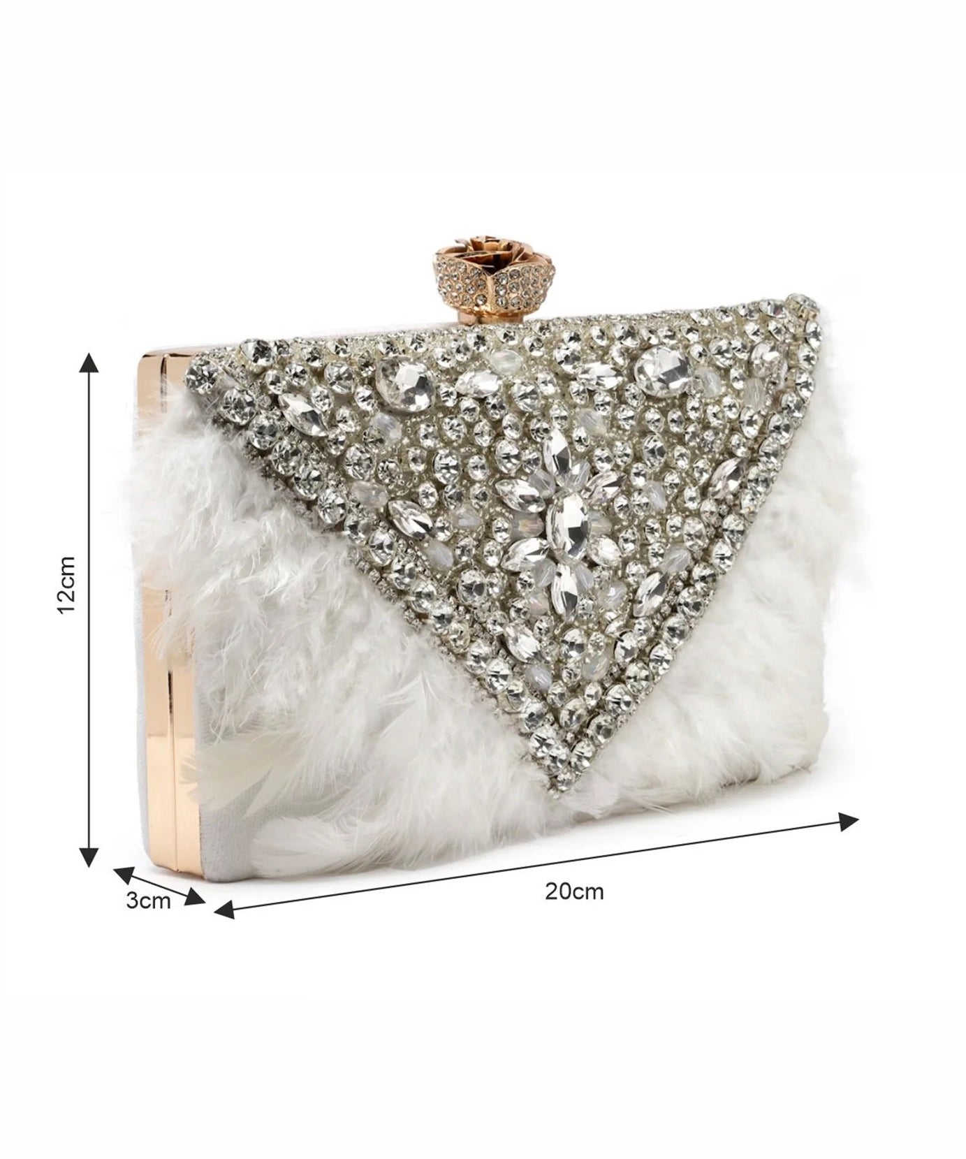 Feather Stone Work Embellished Velvet Box Clutch