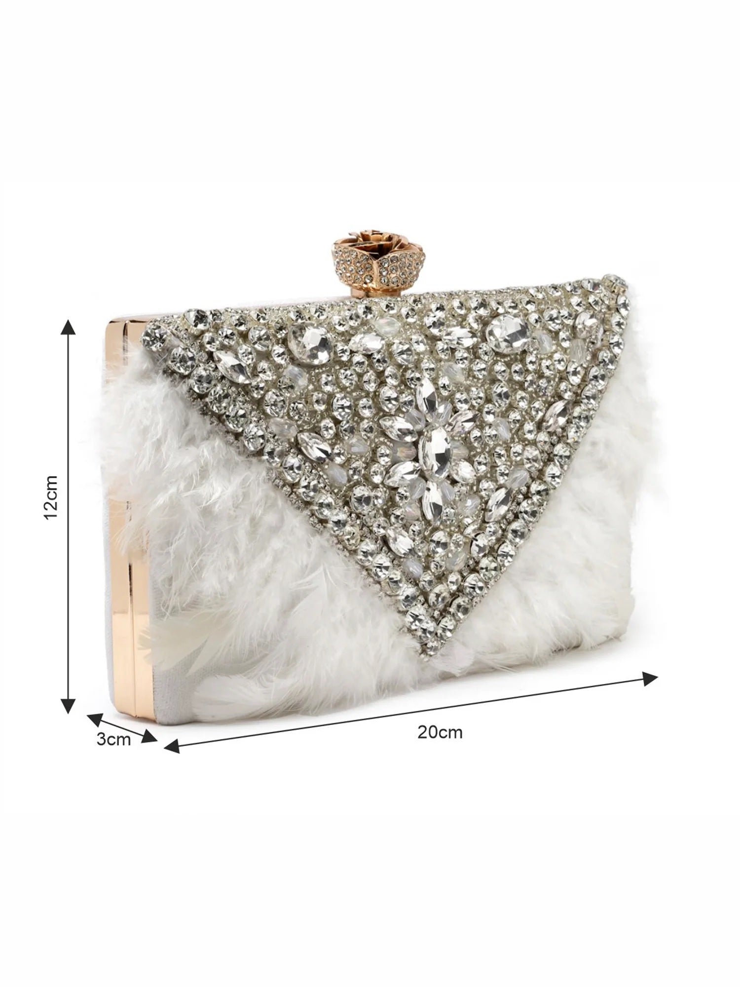 Feather Stone Work Embellished Velvet Box Clutch