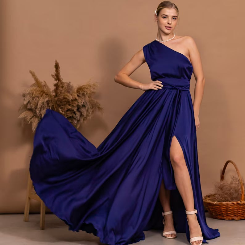 Convertible Full-Length Bridesmaid Dress - Satin Gown for Wedding Guest