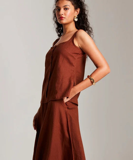 Linen Side Slit Top & Skirt Set