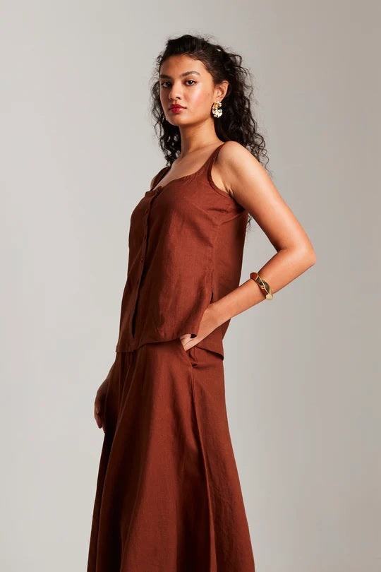 Linen Side Slit Top & Skirt Set