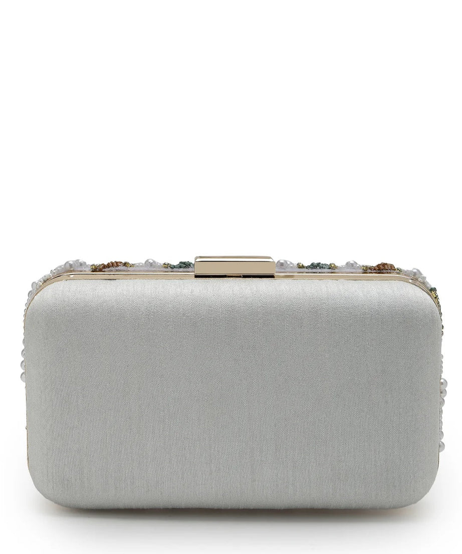 Adorn Wave Embellished Faux Silk Clutch