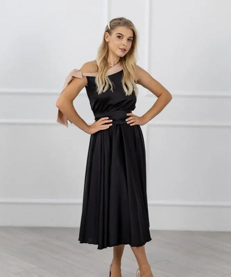 Black One-Shoulder Satin Bridesmaid Dress | Formal Floor-Length Gown