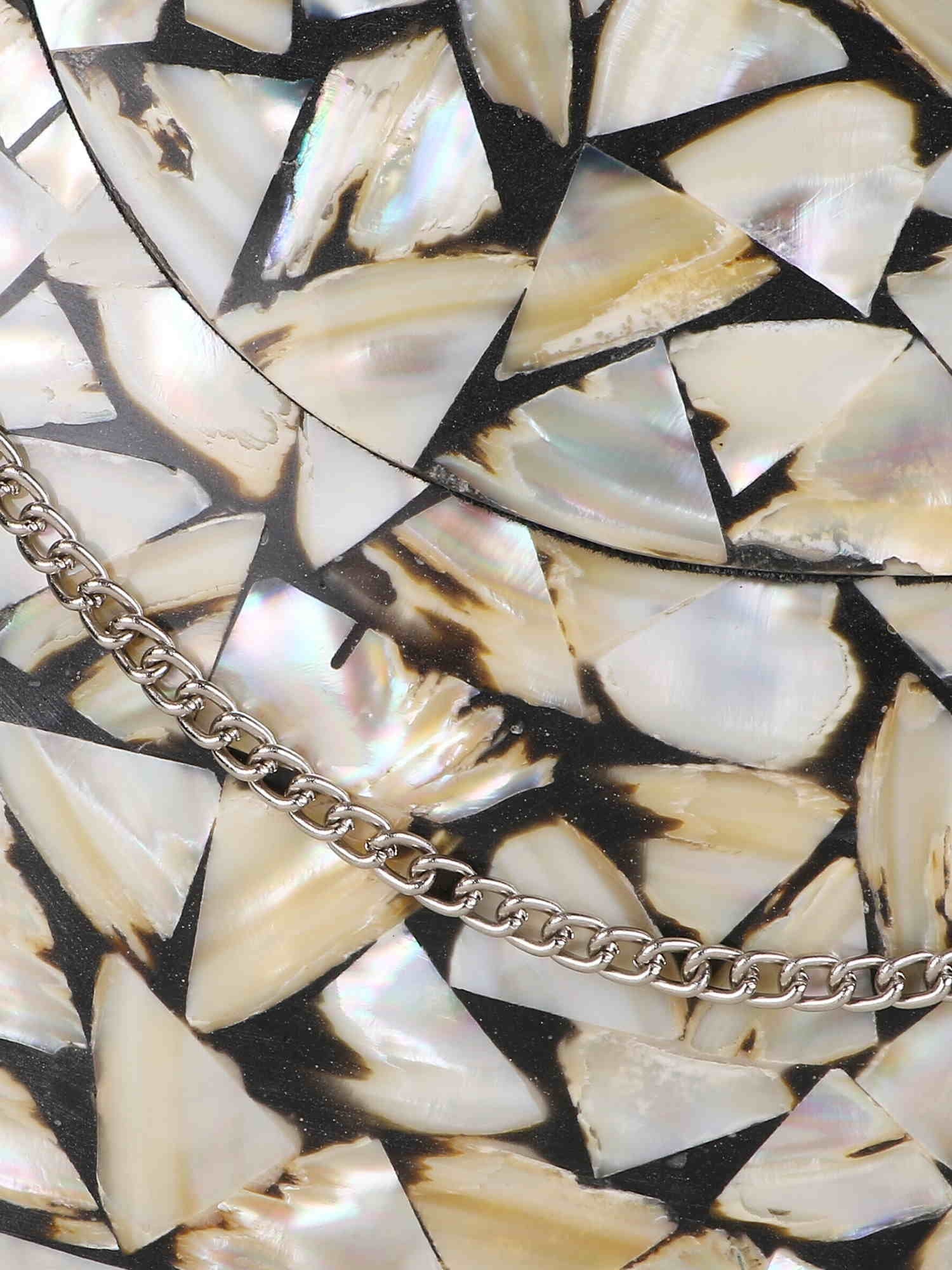 Mosaic Marble Finish Metal Clutch