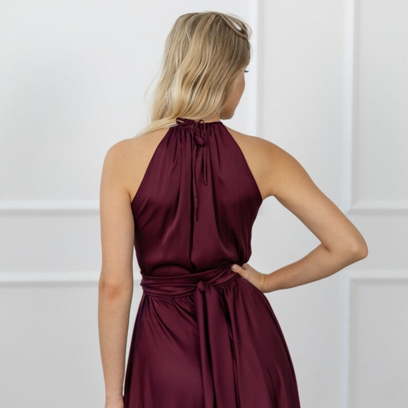 Formal Long Satin Gown for Women – Wrap Style Evening Dress