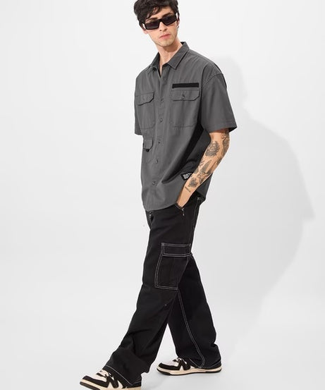 Utility Moon Grey Oversized Shirts