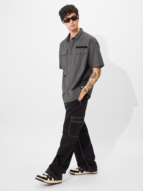 Utility Moon Grey Oversized Shirts