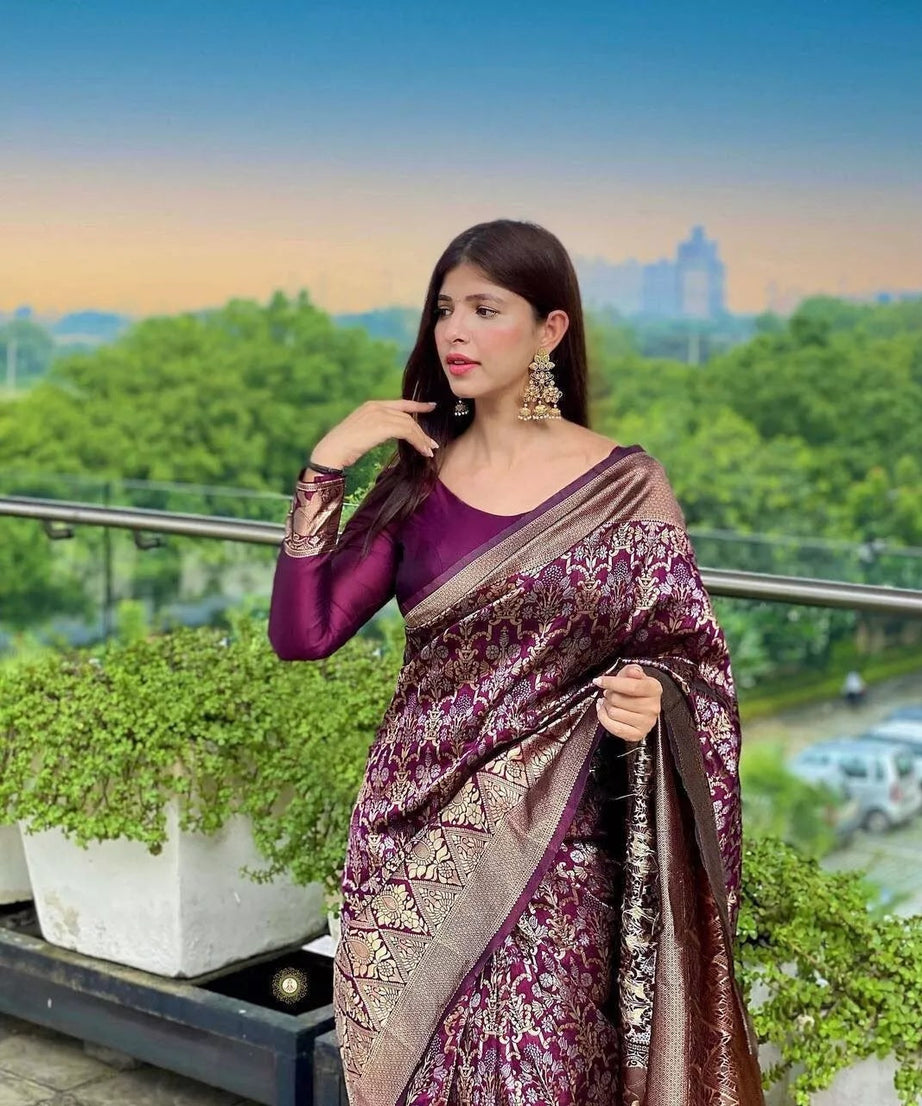 Designer Banarasi Soft Silk Saree & Blouse