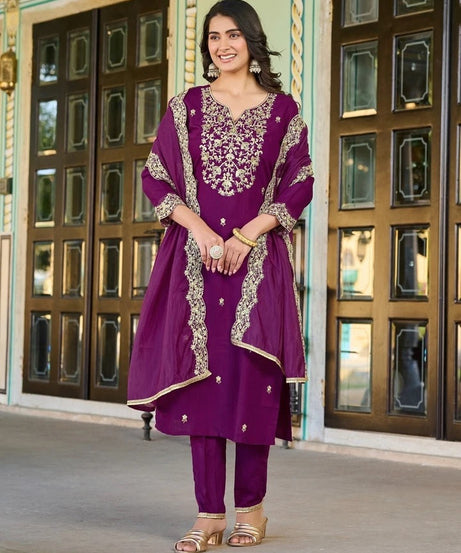 Classic Traditional Designer Roman Silk Salwar Kameez Suit 12-AW