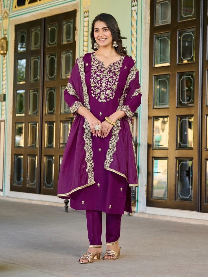Classic Traditional Designer Roman Silk Salwar Kameez Suit 12-AW