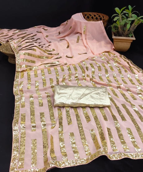 Georgette Beautiful Wedding Party Wear Saree & Blouse 11-JR