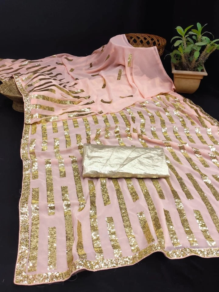 Georgette Beautiful Wedding Party Wear Saree & Blouse 11-JR