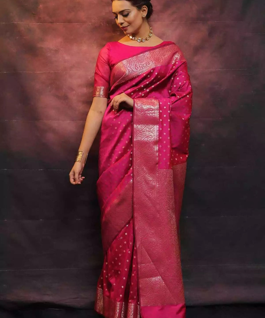 Pure Banarasi Silk Saree with Rich Pallu and Blouse Piece