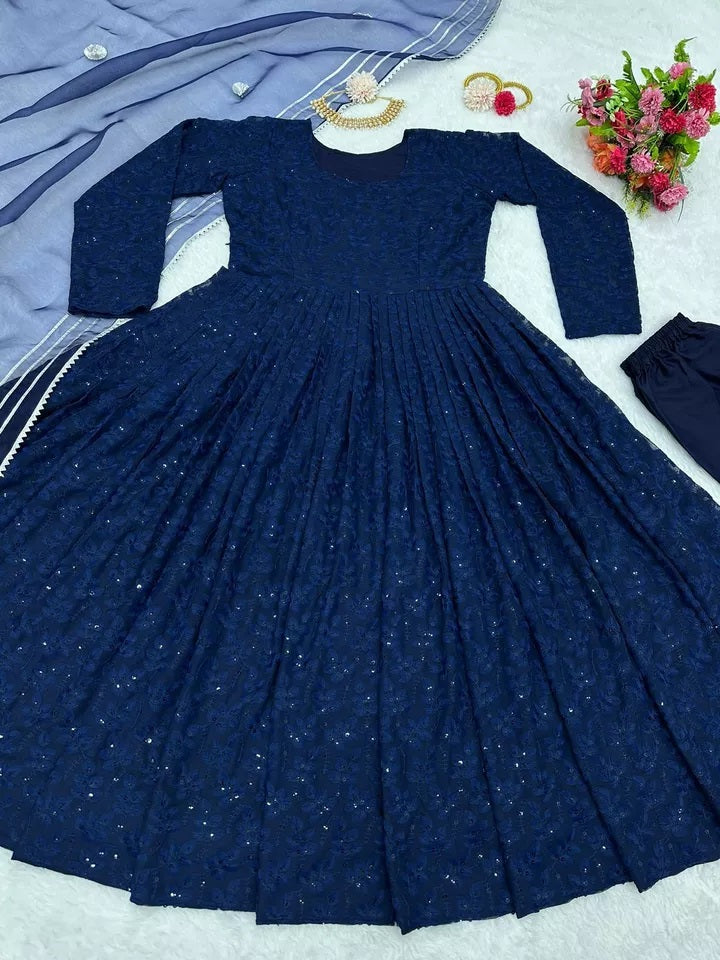 Designer Festival Wear Full Stitched Faux Georgette Top Pant Dupatta