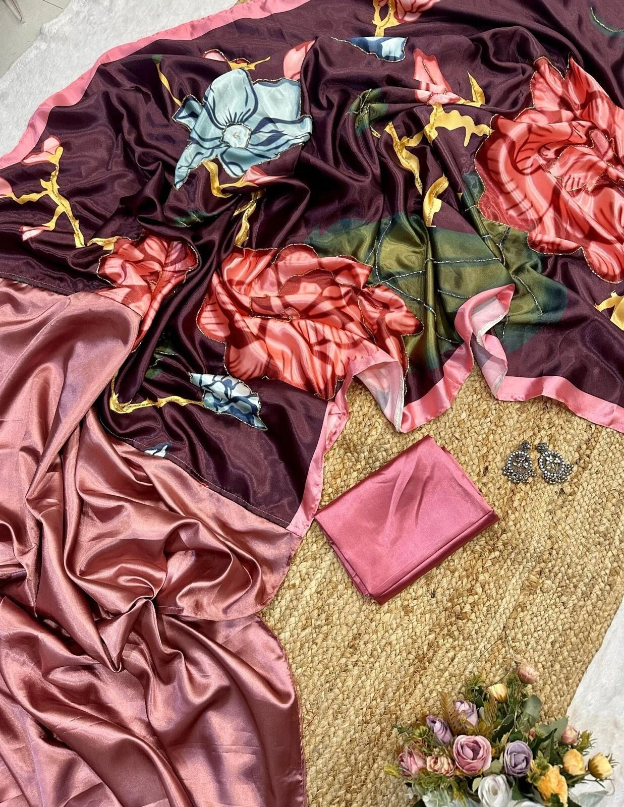 Women's Wedding Classic Latest Japan Satin Saree ,New Sari & Blouse