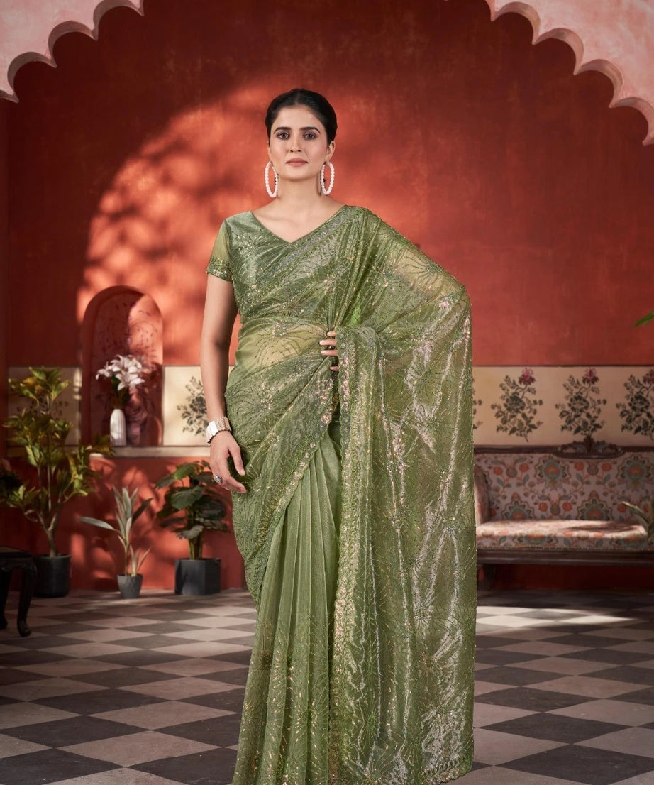 Printed Beautiful Traditional Wear Twill Net Saree With Blouse