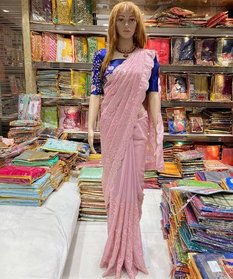 Traditional Classic Stylish Georgette Saree,Party Wedding Wear Sari Blouse