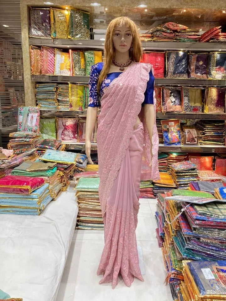 Traditional Classic Stylish Georgette Saree,Party Wedding Wear Sari Blouse