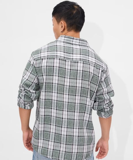 Plaid Fern Grid Men Relaxed Shirts