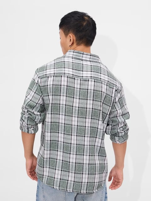 Plaid Fern Grid Men Relaxed Shirts