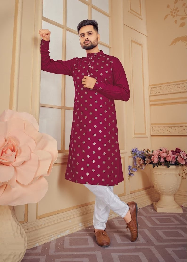 Pure Cotton Kurta Pajama Set For Men's
