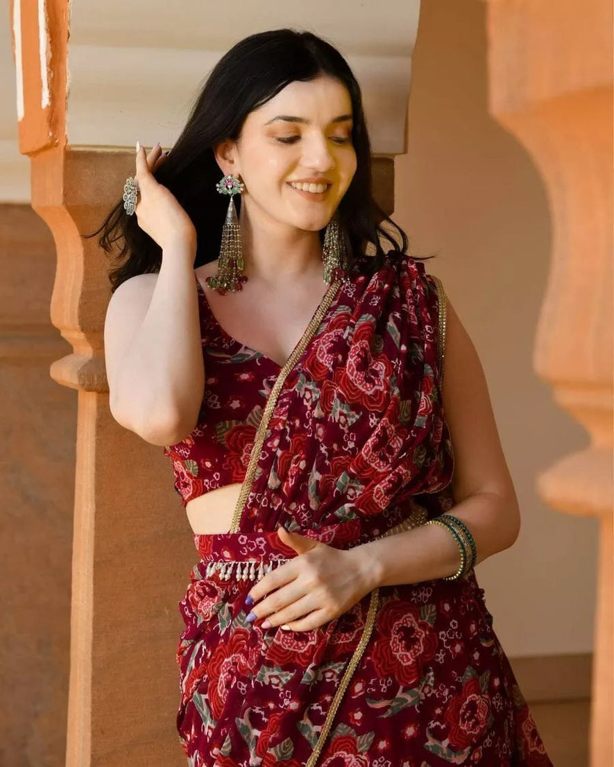 Georgette With Digital Print Lehenga Blouse With Blouse