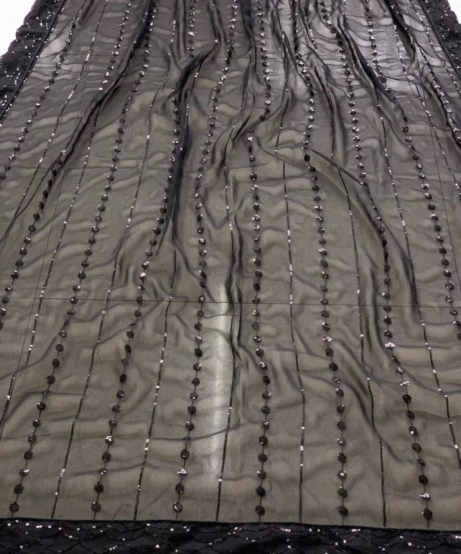 Black Georgette & Sequence Embroidery Work With Cut Work Sari & Blouse