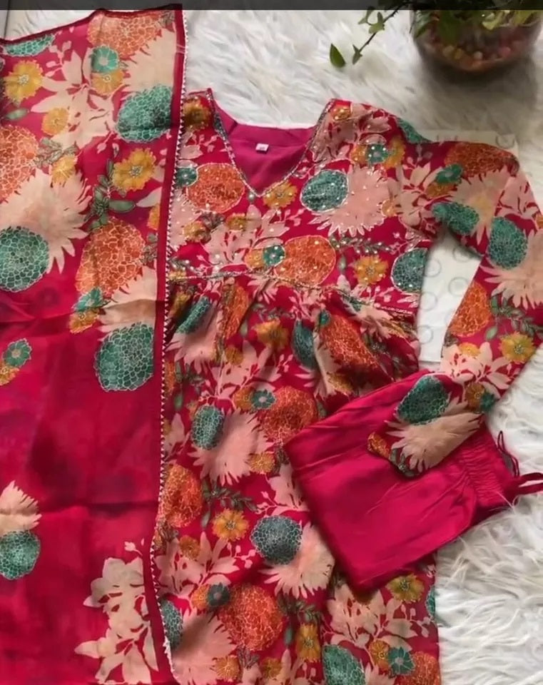 Bollywood FullStitched Faux Georgette Long Anarkali Top Pant Dupatta