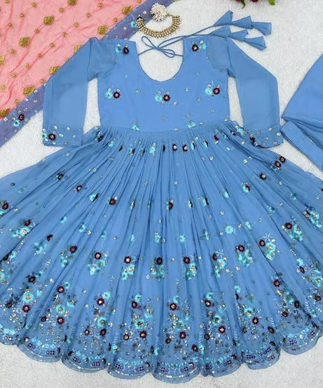 Faux Georgette With Sequence Work Top Afghani With Dupatta