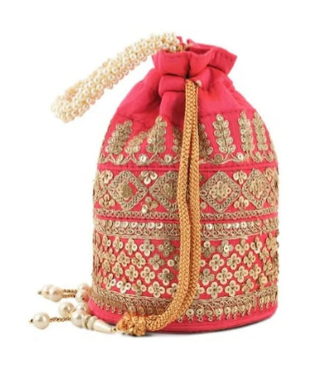 Embellished with Indian hand work potli bag