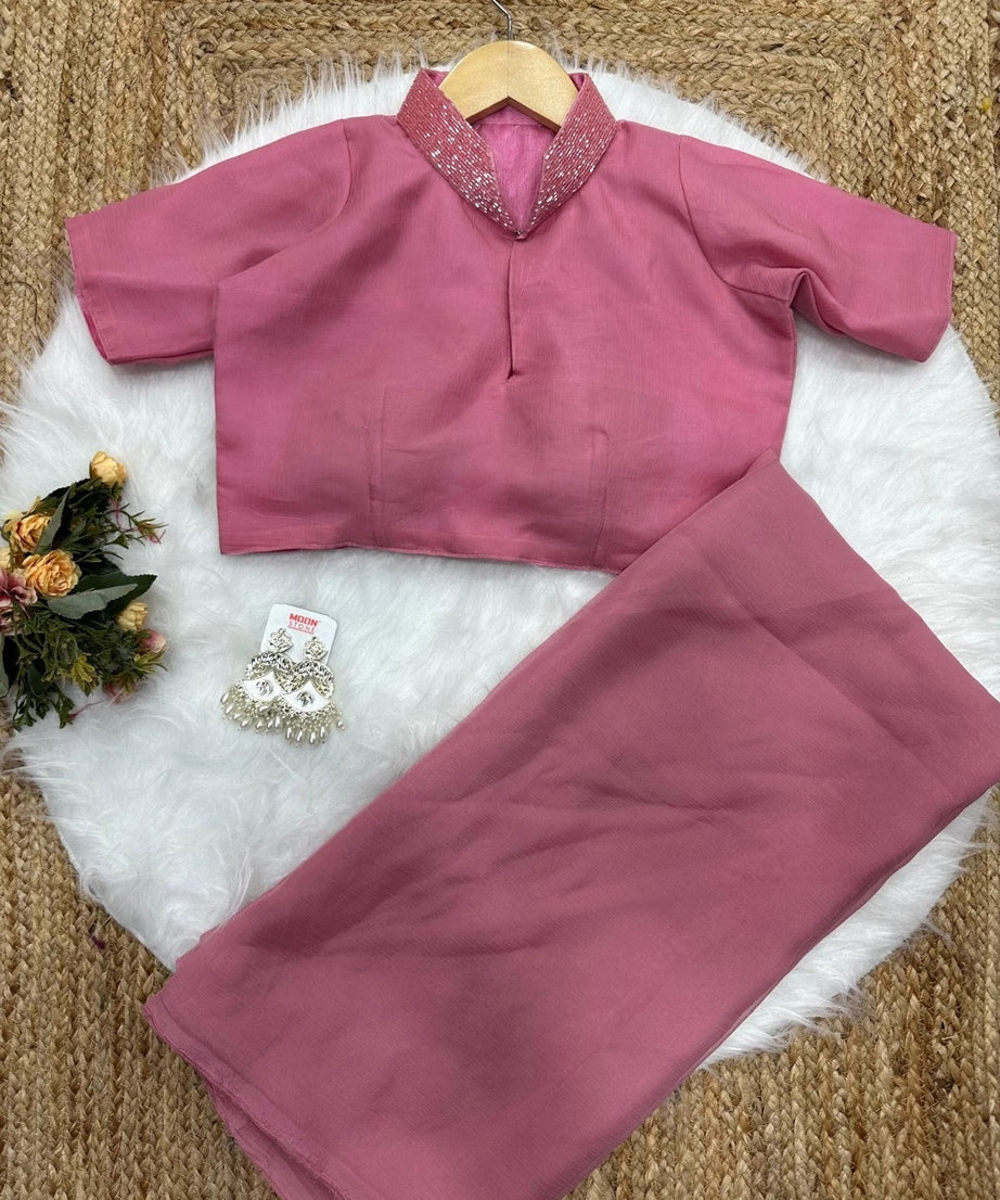 Fancy Soft Pure Chiffon Pink Beautiful Saree With Blouse